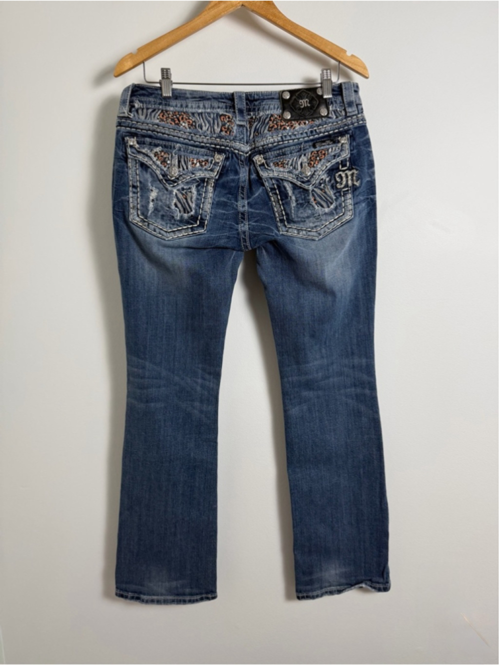 Y2K Miss Me Leopard Zebra Sequin Pocket Bootcut Jeans 31